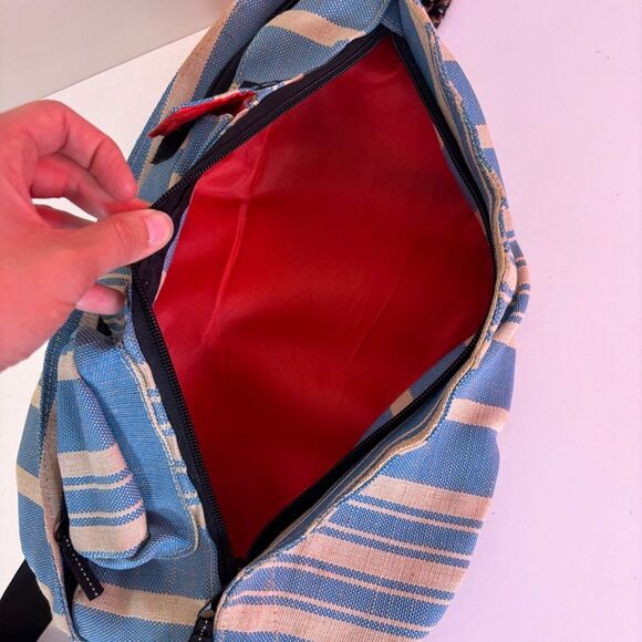 Kavu Blue and Cream Striped Sling Backpack Bag - Picture 8 of 8